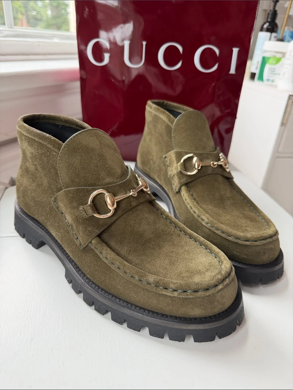 Gucci Olive Suede Sylke Horsebit 37 Boot